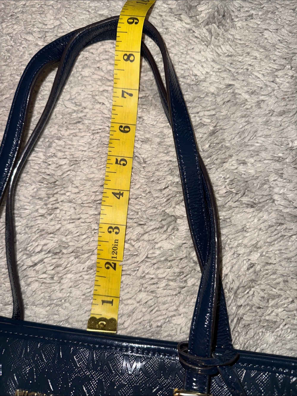 Michael Kors Navy Embossed MK jet set Tote luxury business casual cozy feminine - Picture 12 of 12